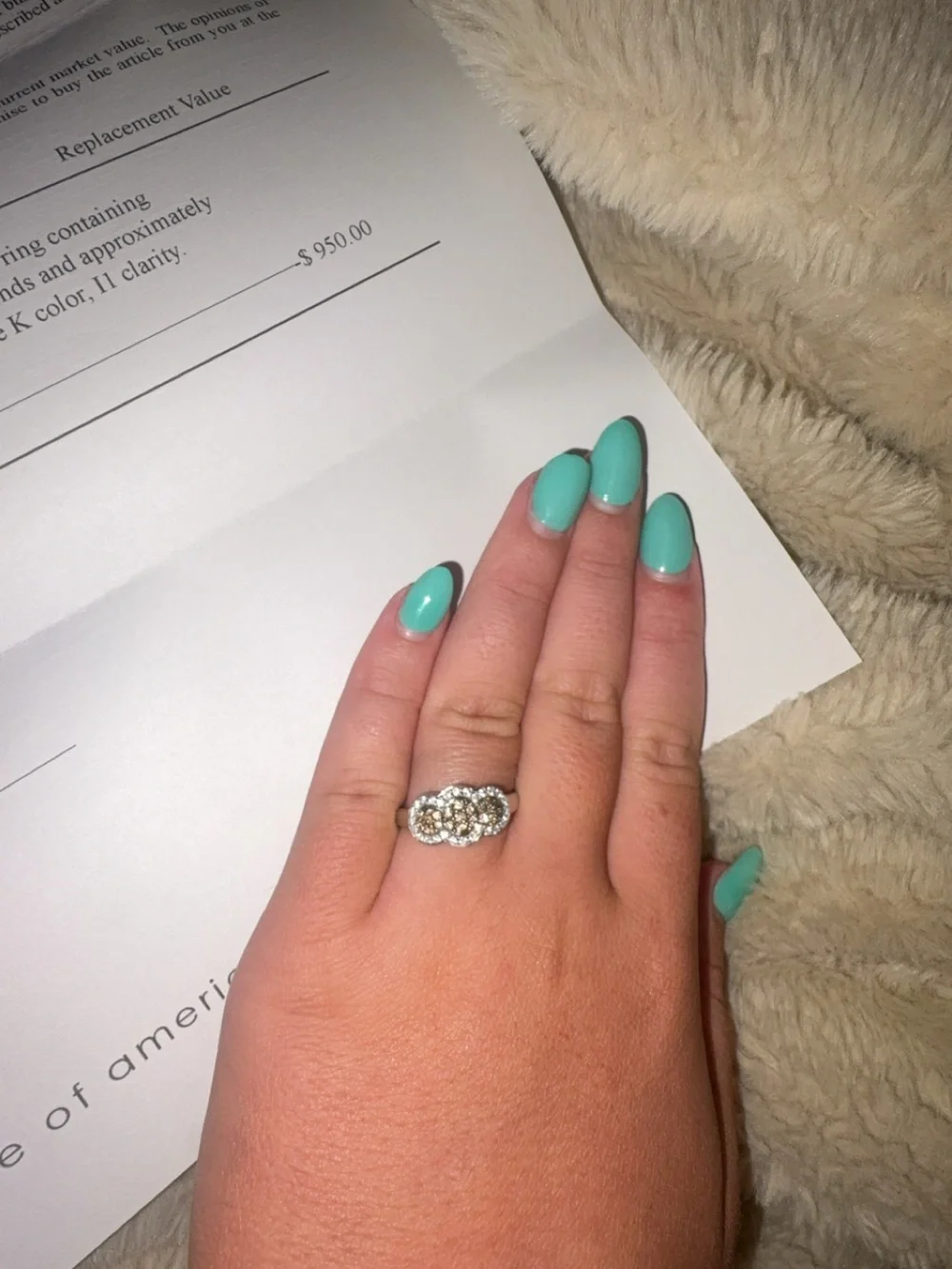 Vintage-Inspired Silver Floral Cluster Ring with Clear Stones - Turquoise Accent